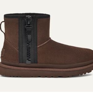 Women's Classic Mini Zipper Tape Logo Boot - Chocolate Brown, size 9